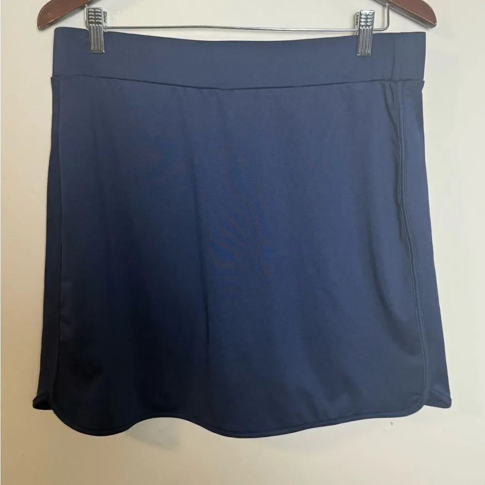 J Crew Active Skort Women’s Sz Large Navy Stretch Pull On Inner Shorts Skirt